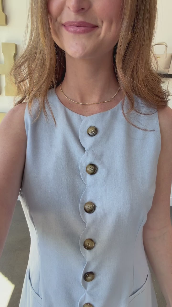 Scallop Edge Mini Dress - Light Blue