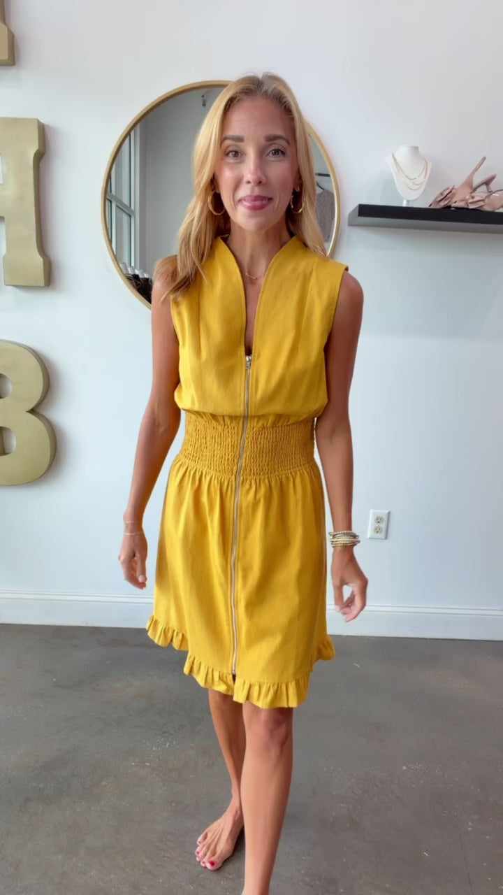 Smocked Waist Dress - Mustard