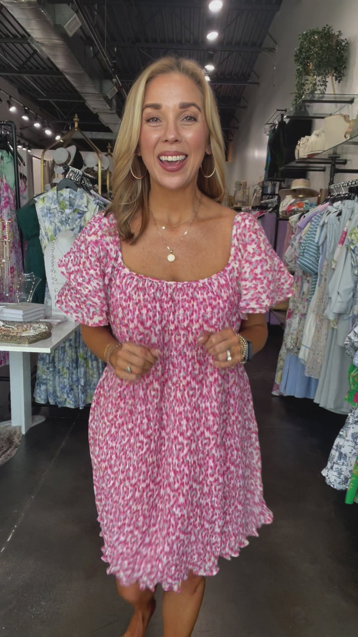 Floral Tie Back Mini Dress - Fuchsia