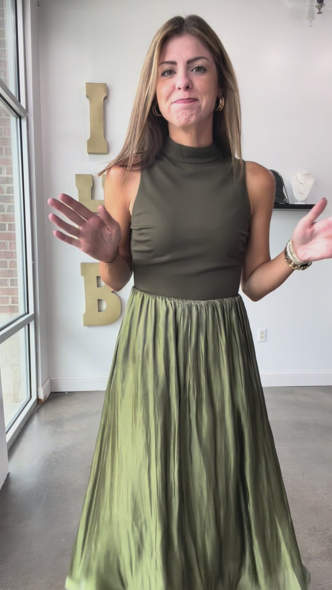 Mixed Media Midi Dress - Olive