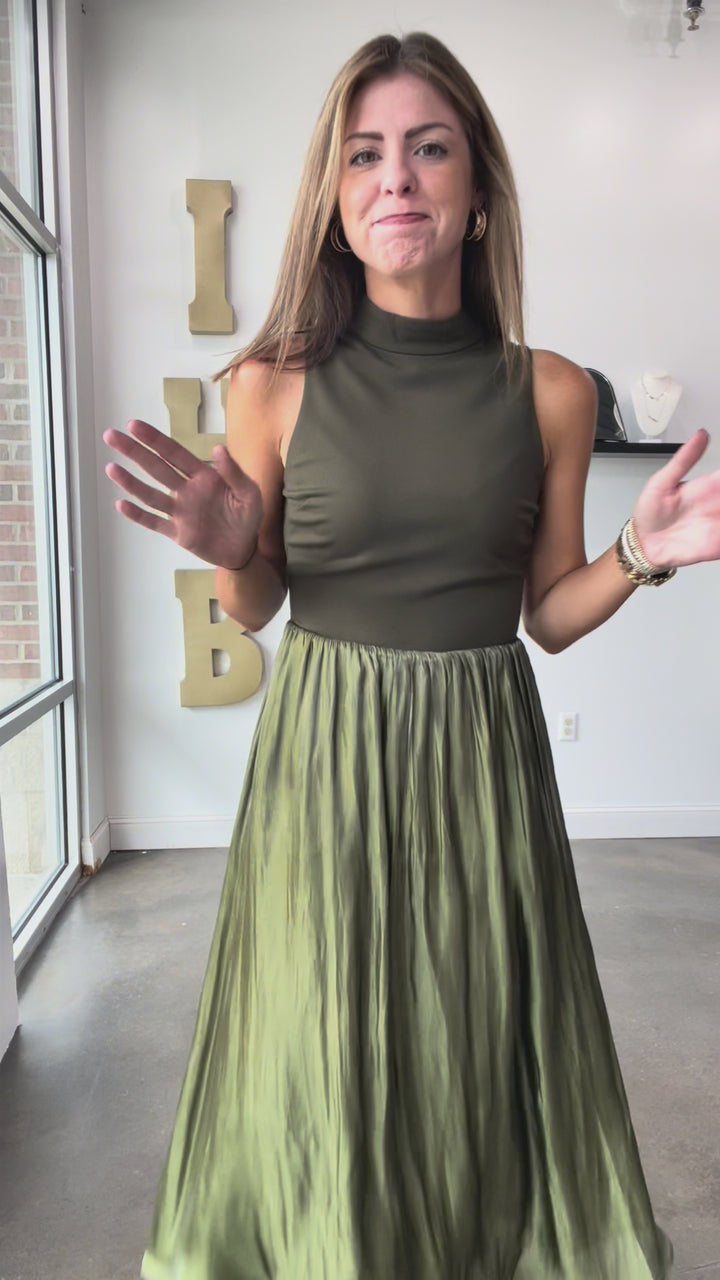 Mixed Media Midi Dress - Olive
