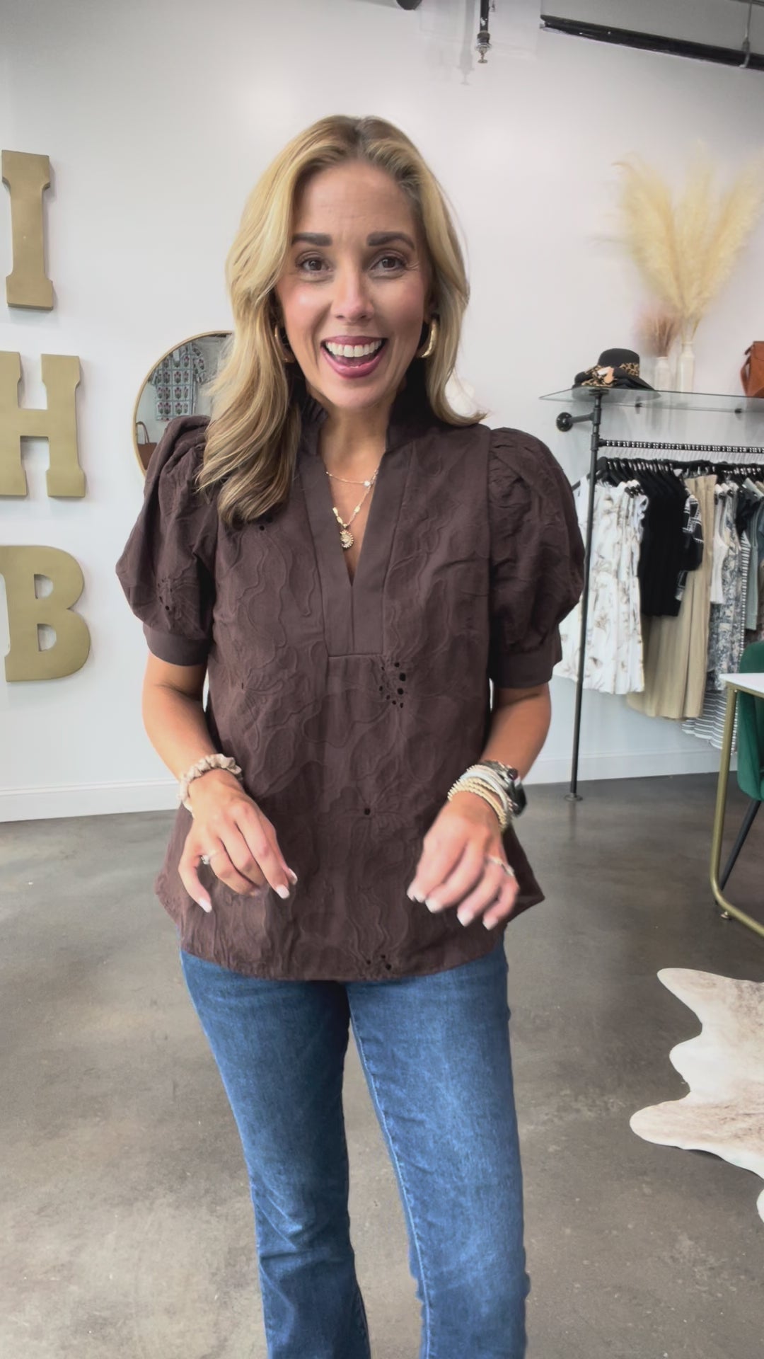 Floral Textured Top - Brown