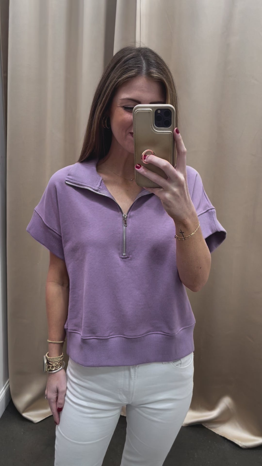 Quarter Zip Short Sleeve Sweatshirt - Violet