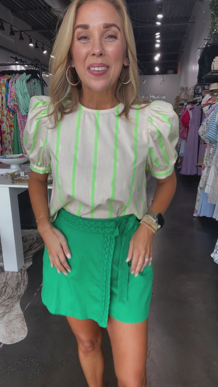 Braided Tie Waist Skort - Green