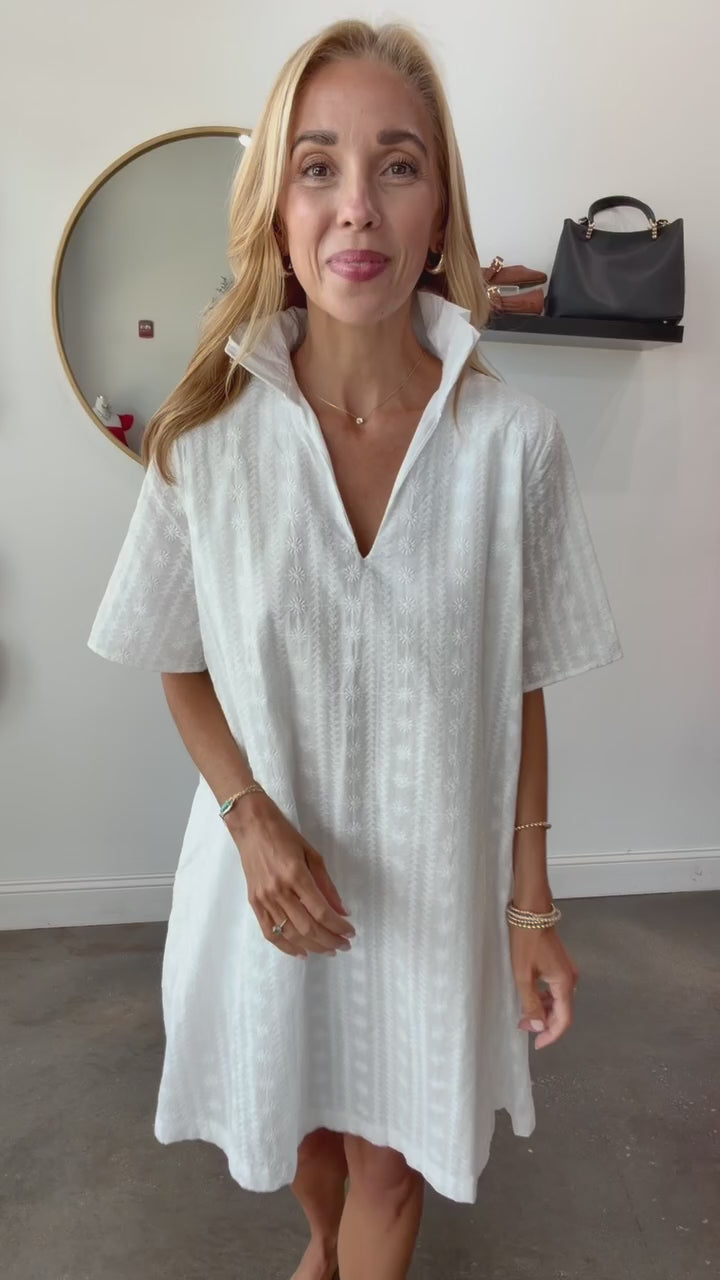 Ruffle Collar Textured Dress - White