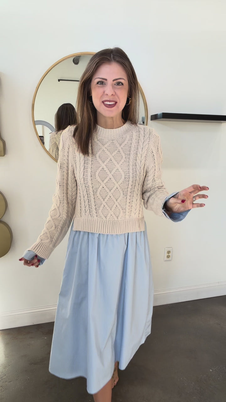 Mixed Media Dress - Blue/Cream