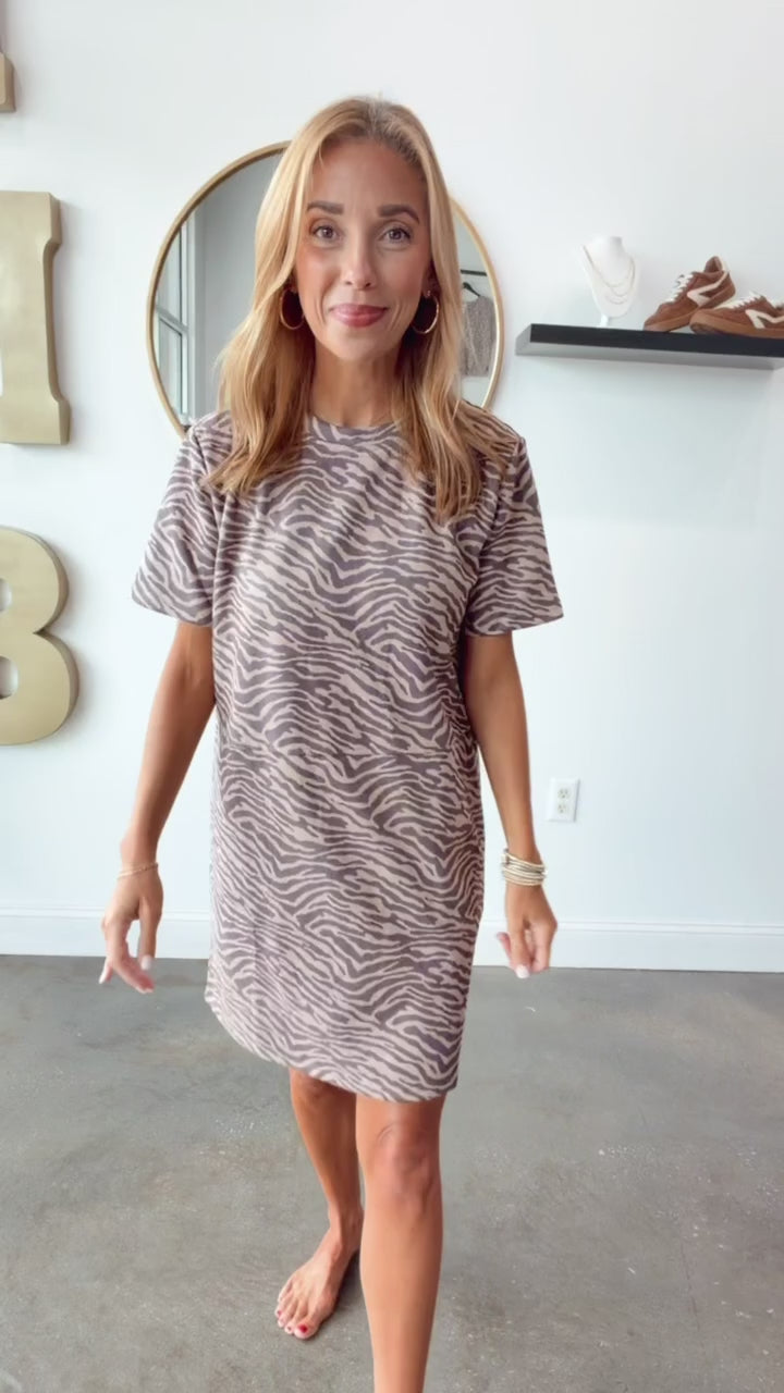 Faux Suede Shift Dress - Brown
