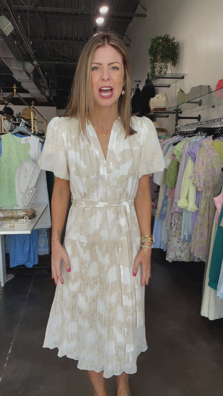 Pleated Skirt Midi Dress - Natural