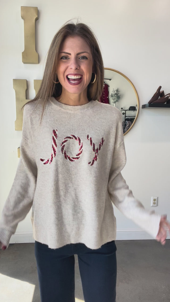 JOY Sequin Sweater - Oatmeal