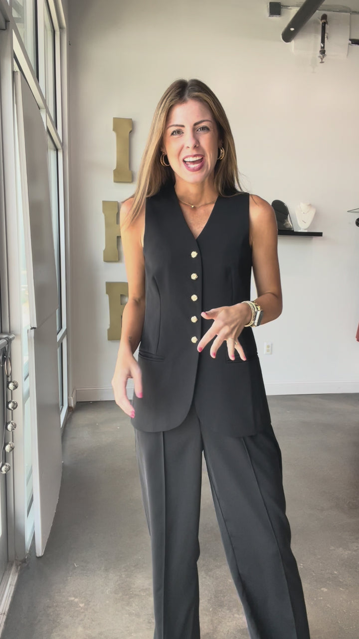 Button Front Vest - Black