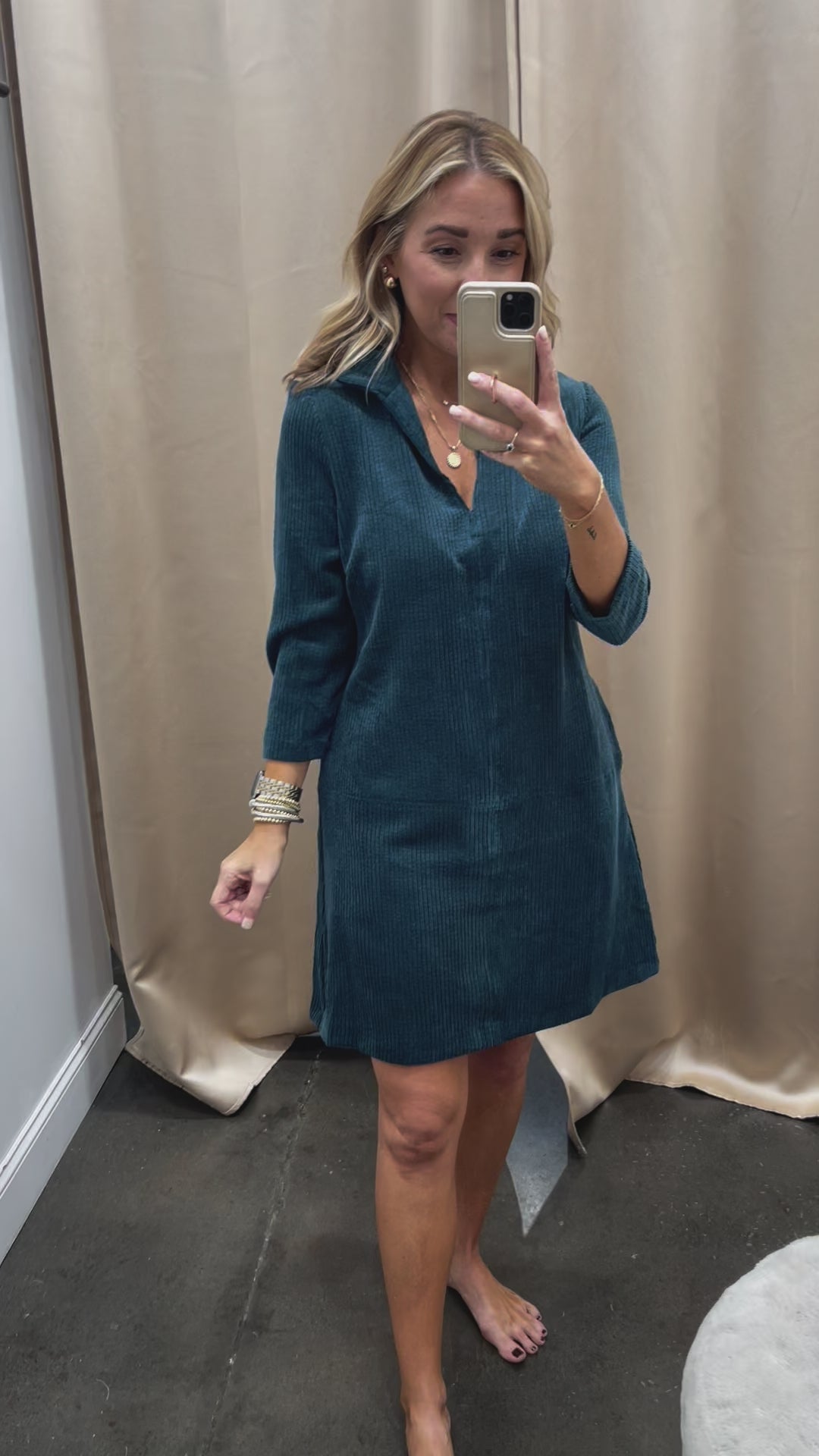 Velvet Shift Dress - Teal