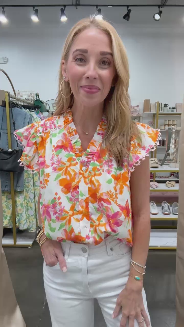 Ruffle Collar Floral Blouse