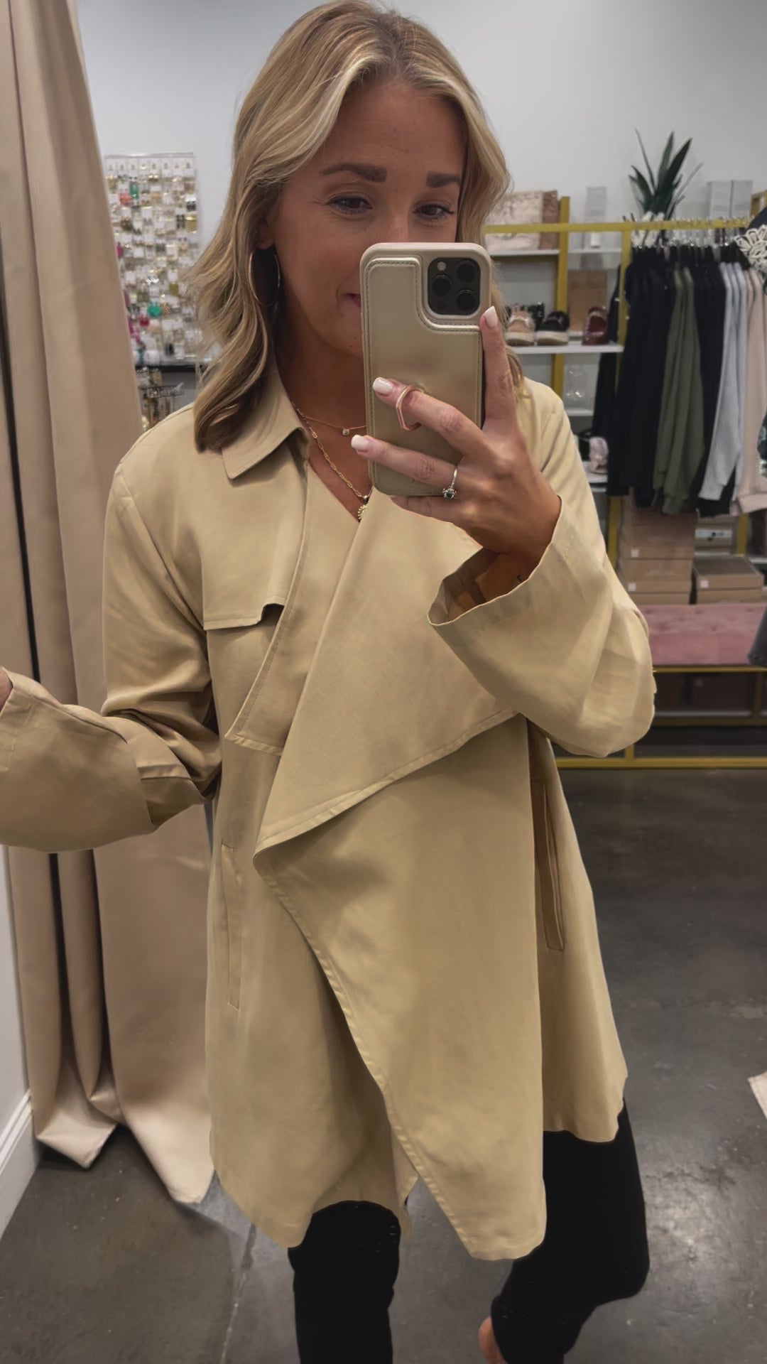 Tencel Drape Front Trench Coat - Latte