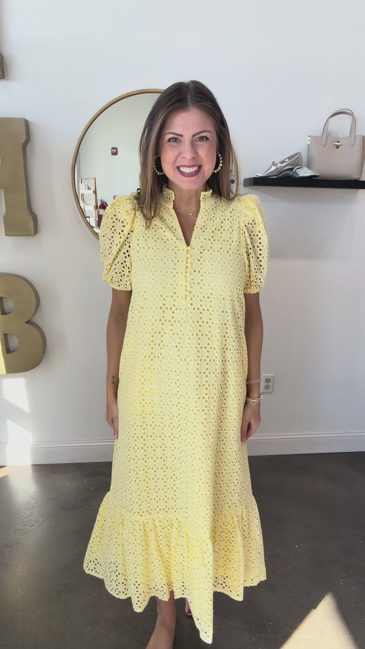 Eyelet Maxi Dress - Yellow