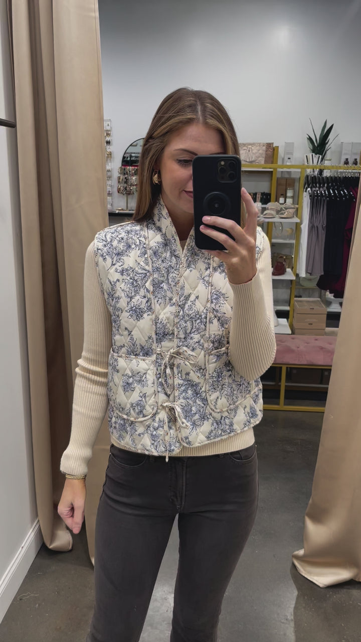 Printed Quilted Vest - Cream