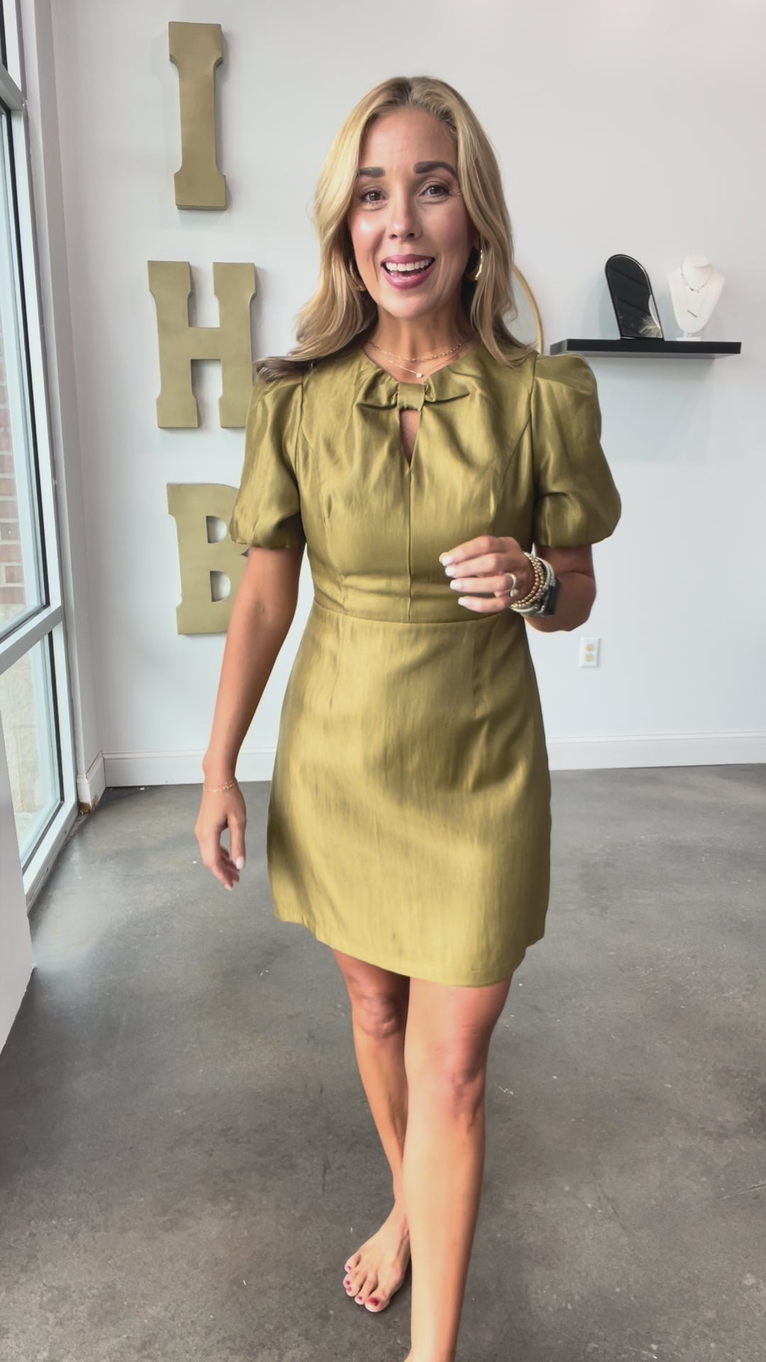 Puff Sleeve Mini Dress - Olive