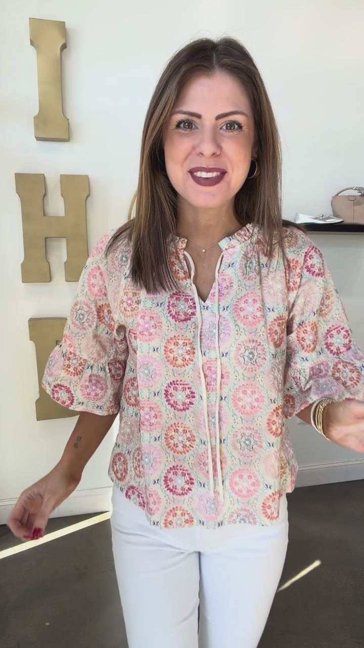 Embroidered Printed Top