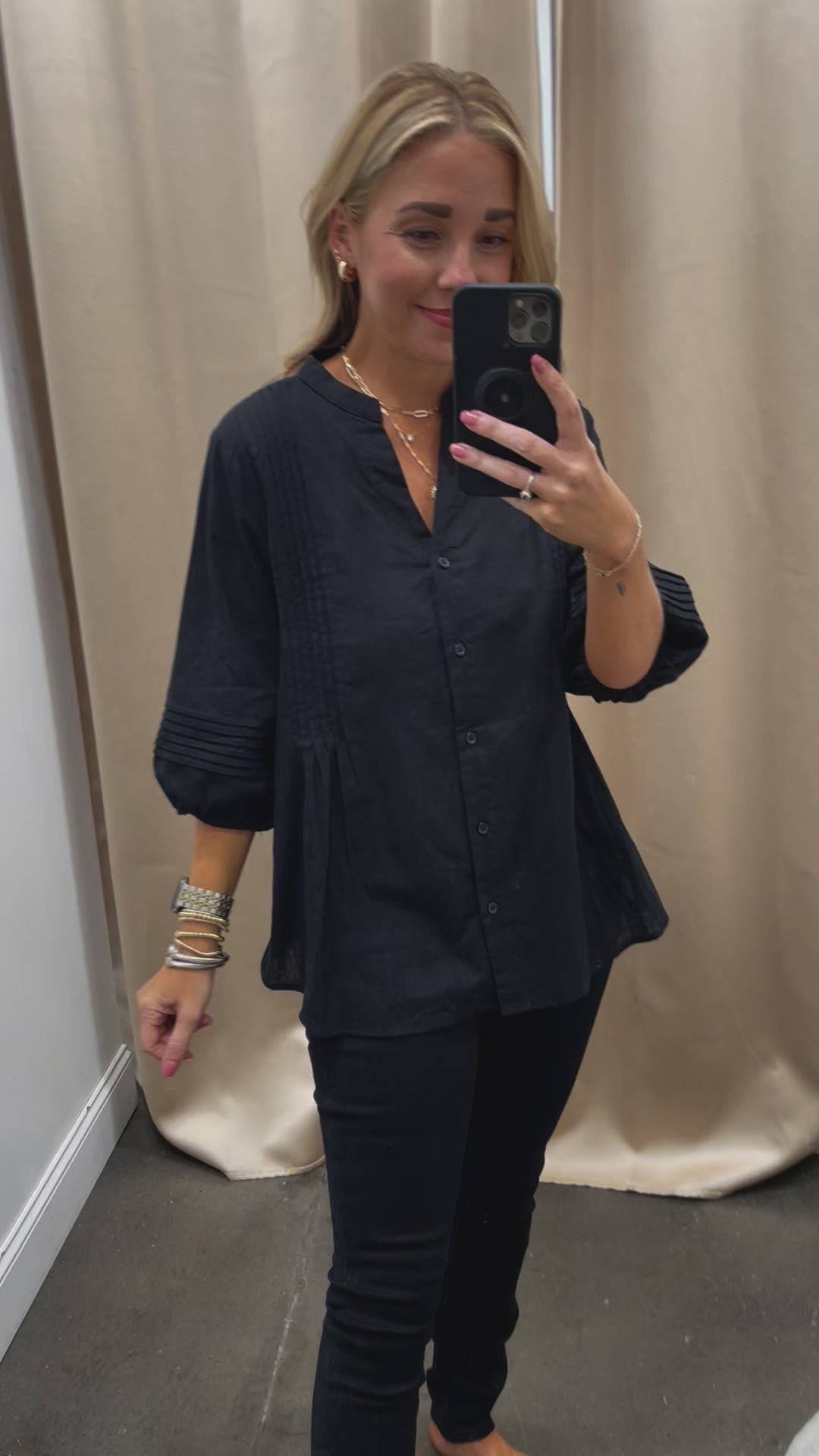 Button Front Tunic - Black