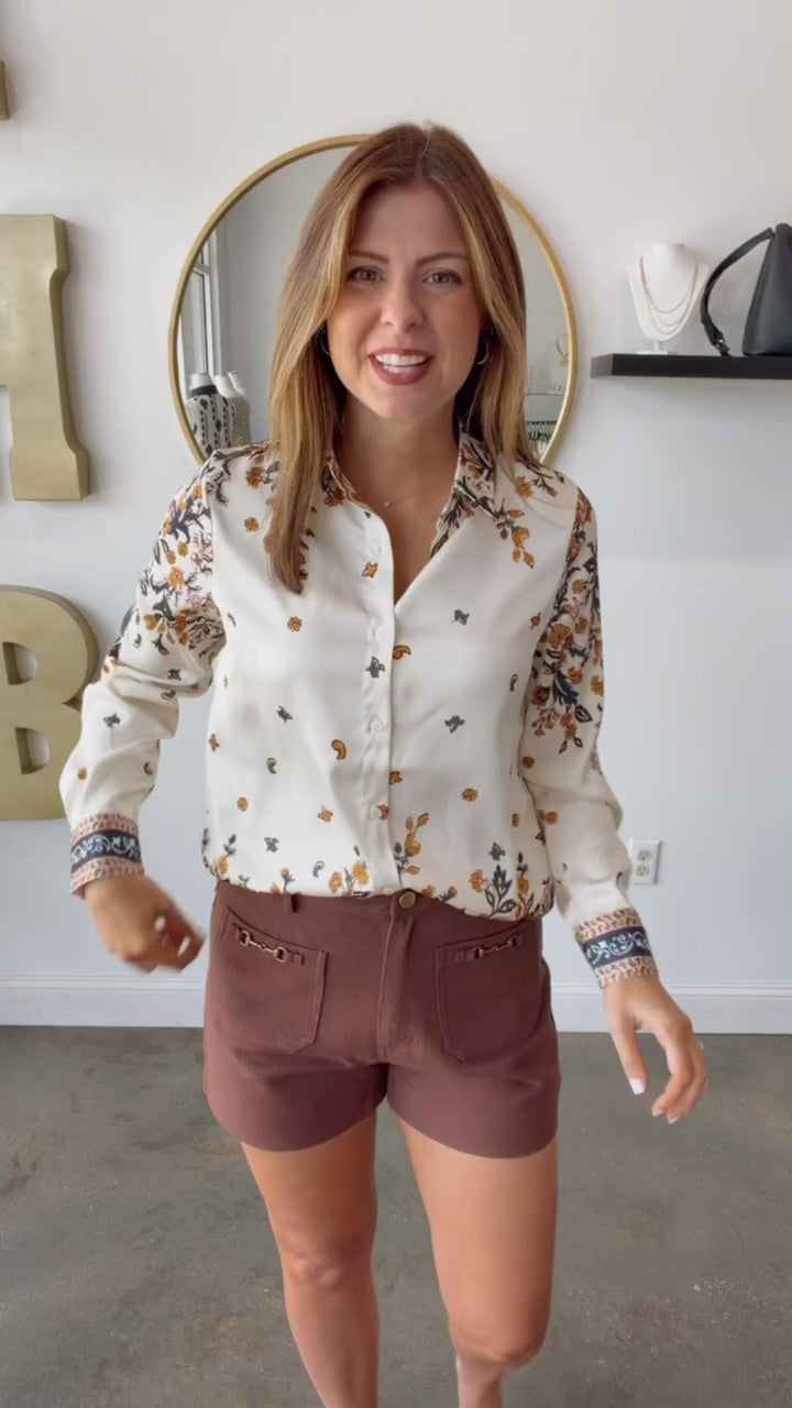 Printed Satin Button Down