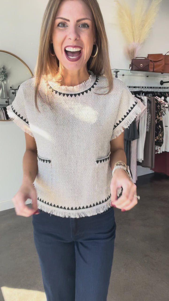 Contrast Trim Tweed Top