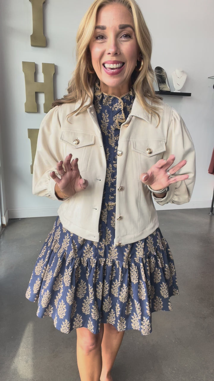 Suede Puff Sleeve Jacket - Cream
