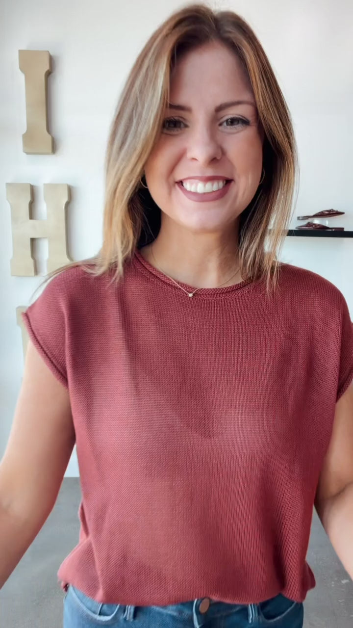 Cap Sleeve Knit Top - Rust