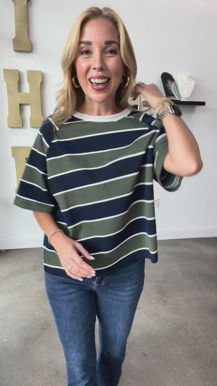 Rugby Style Top - Olive/Navy