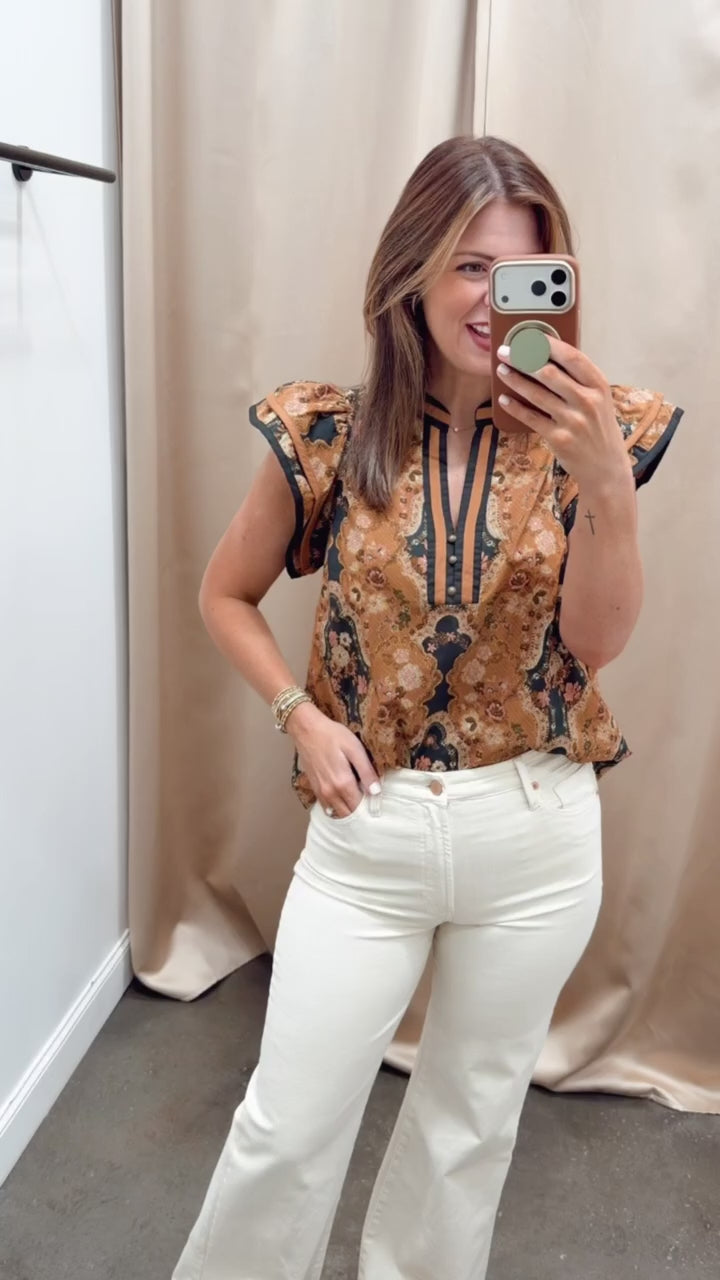 Vintage Print Top - Camel