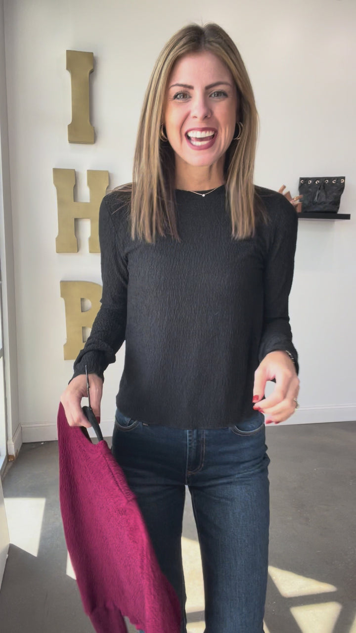 Textured Long Sleeve Top - Wine