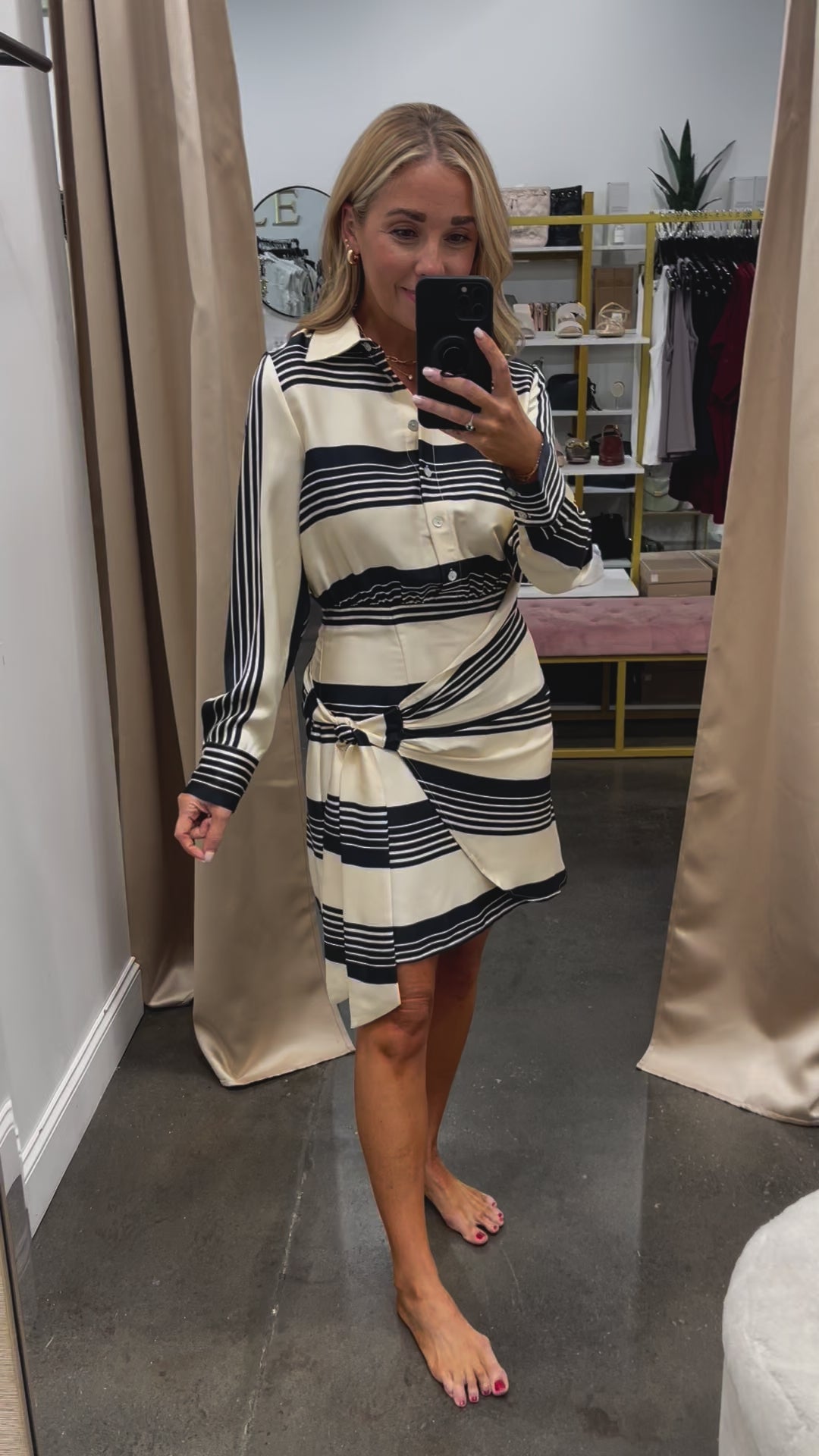 Long Sleeve Striped Dress - Black/White