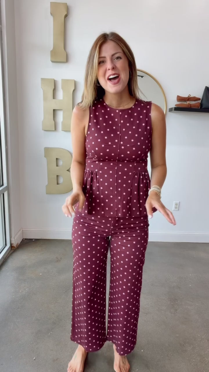 Polka Dot Jeans - Burgundy