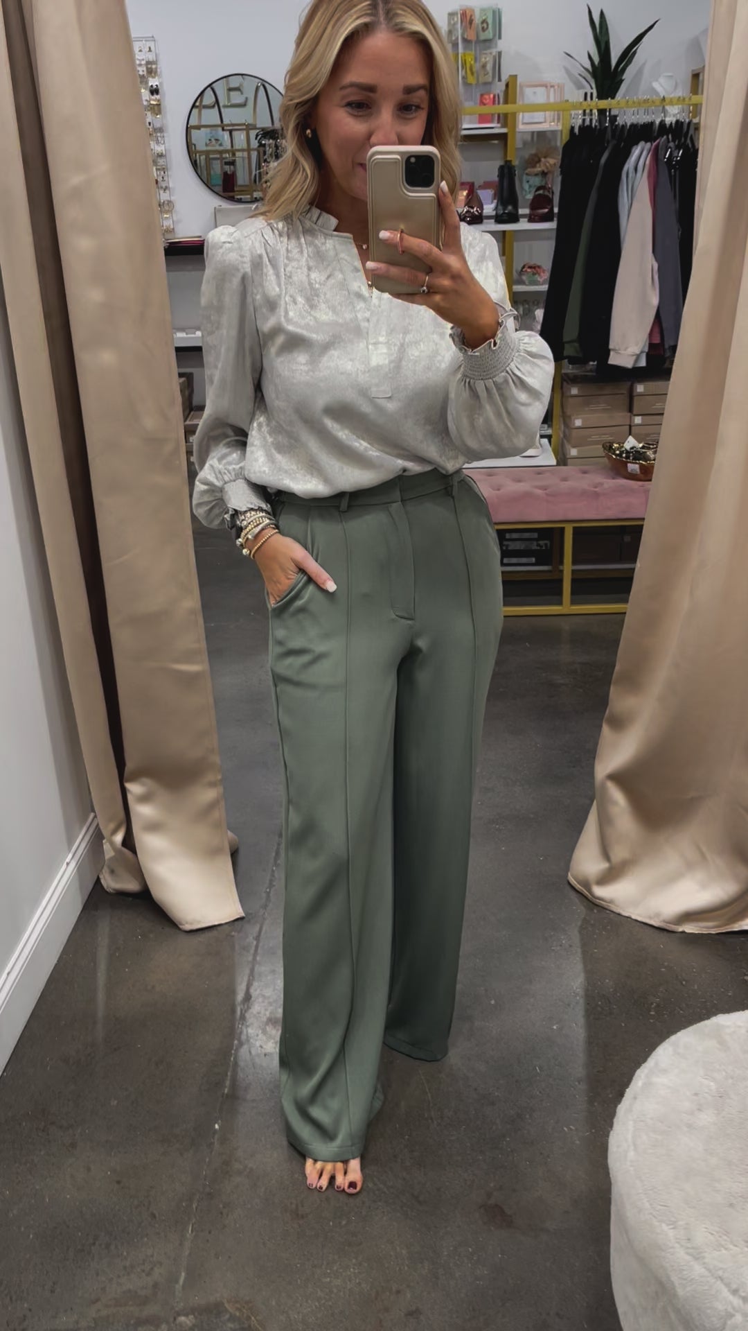 Elastic Waist Dress Pants - Olive