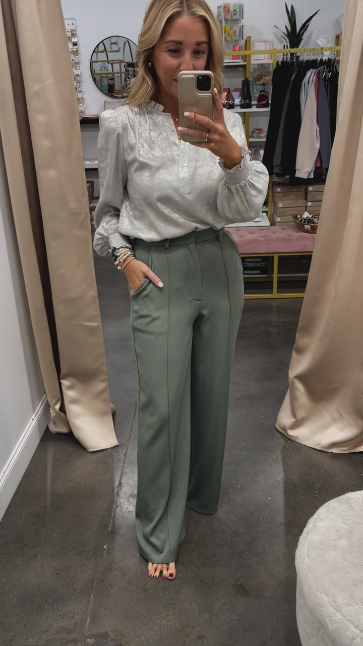 Elastic Waist Dress Pants - Olive