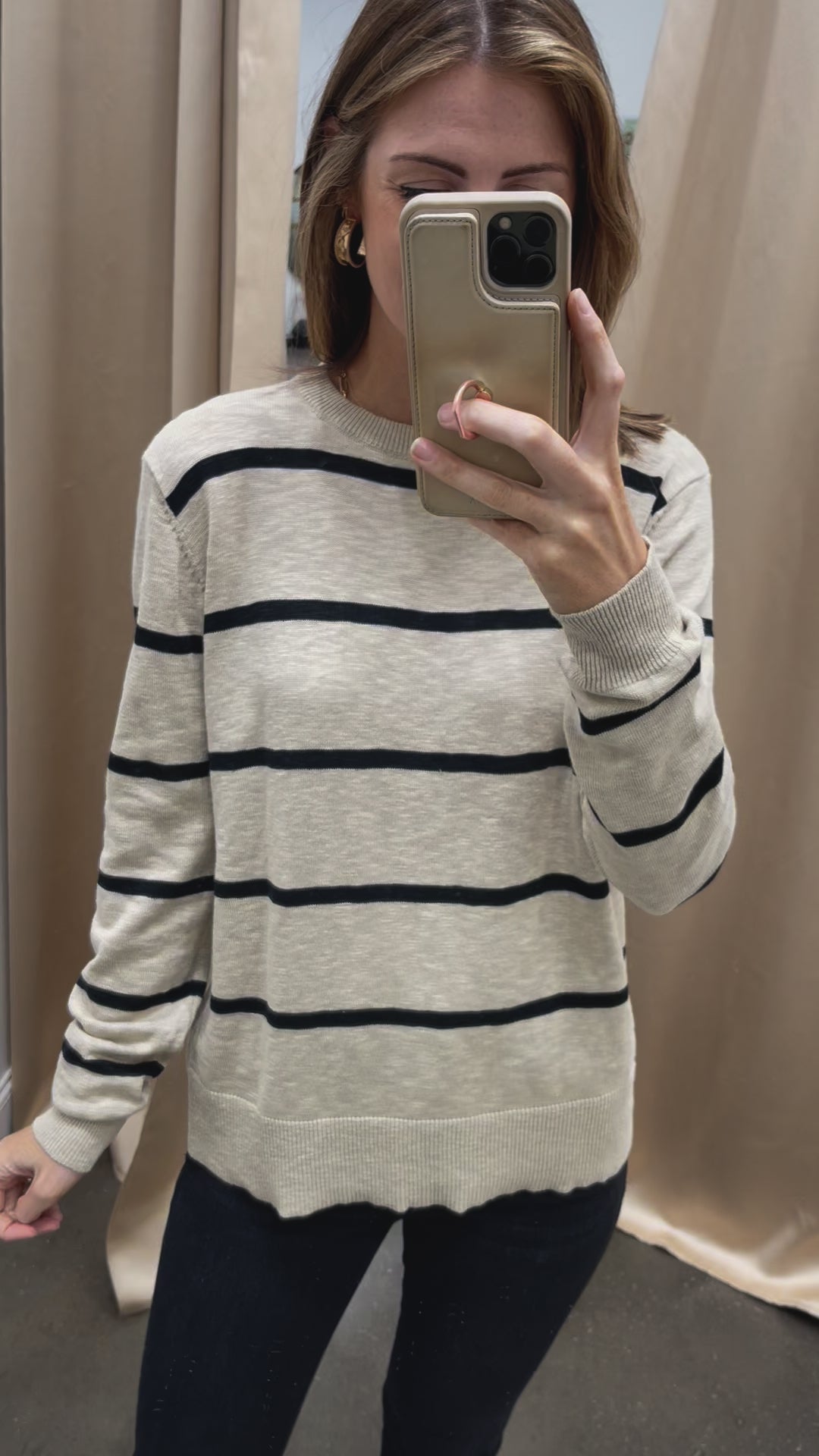 Lightweight Striped Sweater - Taupe/Black