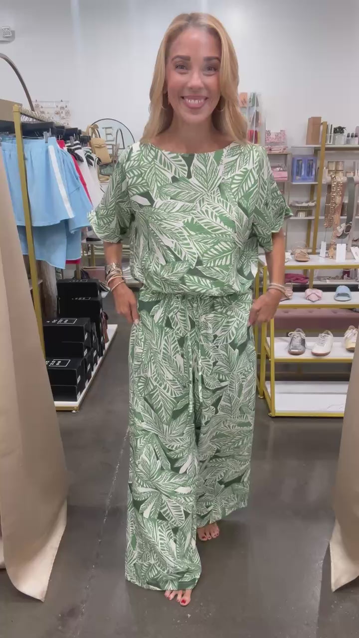 Wide Leg Palm Pants - Green