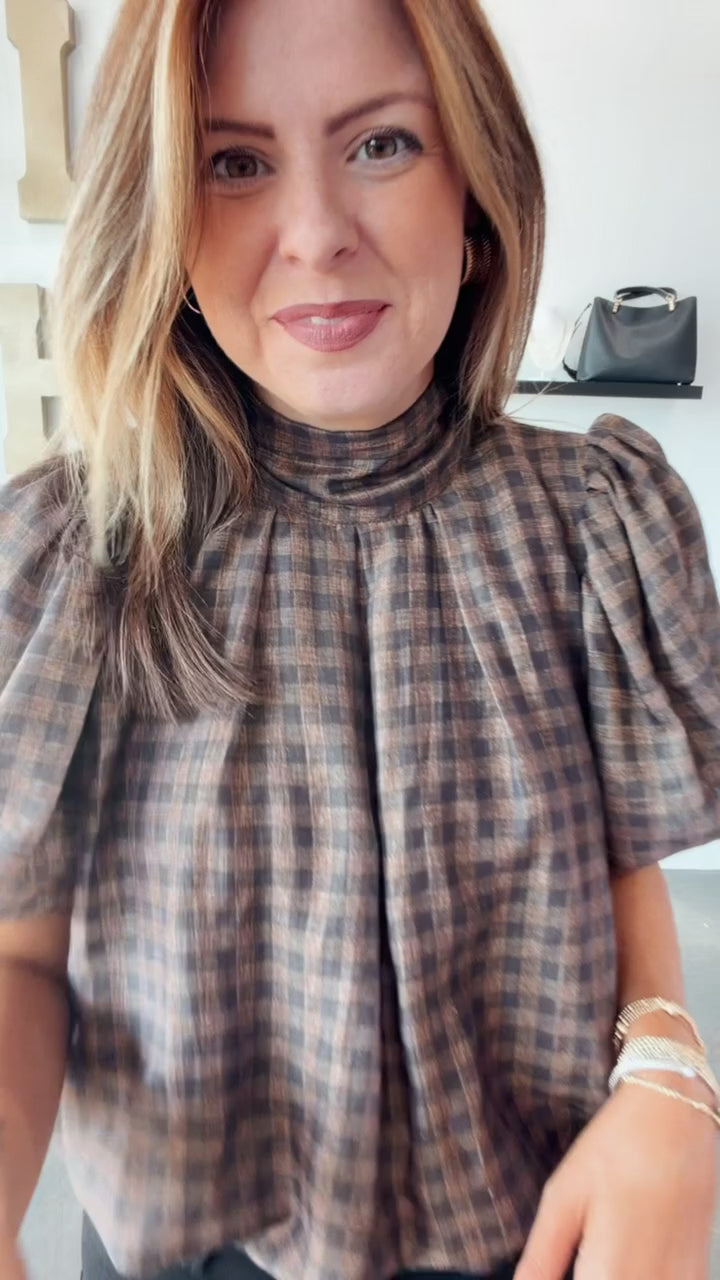 Gingham Top - Brown/Black