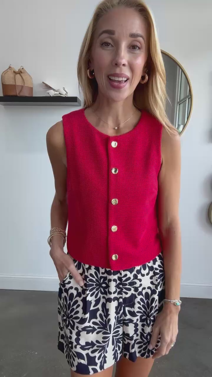 Button Front Tank - Red