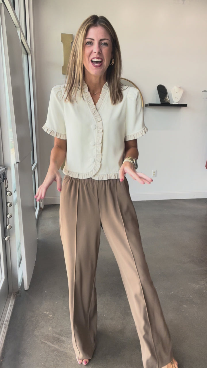 Elastic Waist Dress Pants - Mocha