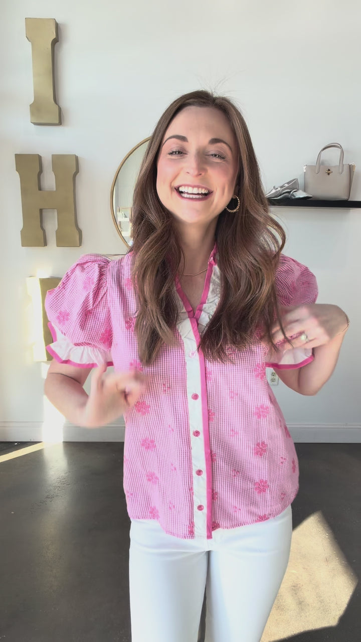 Embroidered Floral Top - Pink