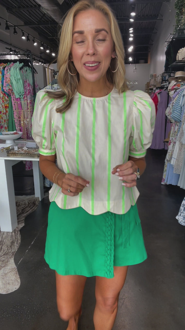 Scallop Hem Stripe Top - Lime