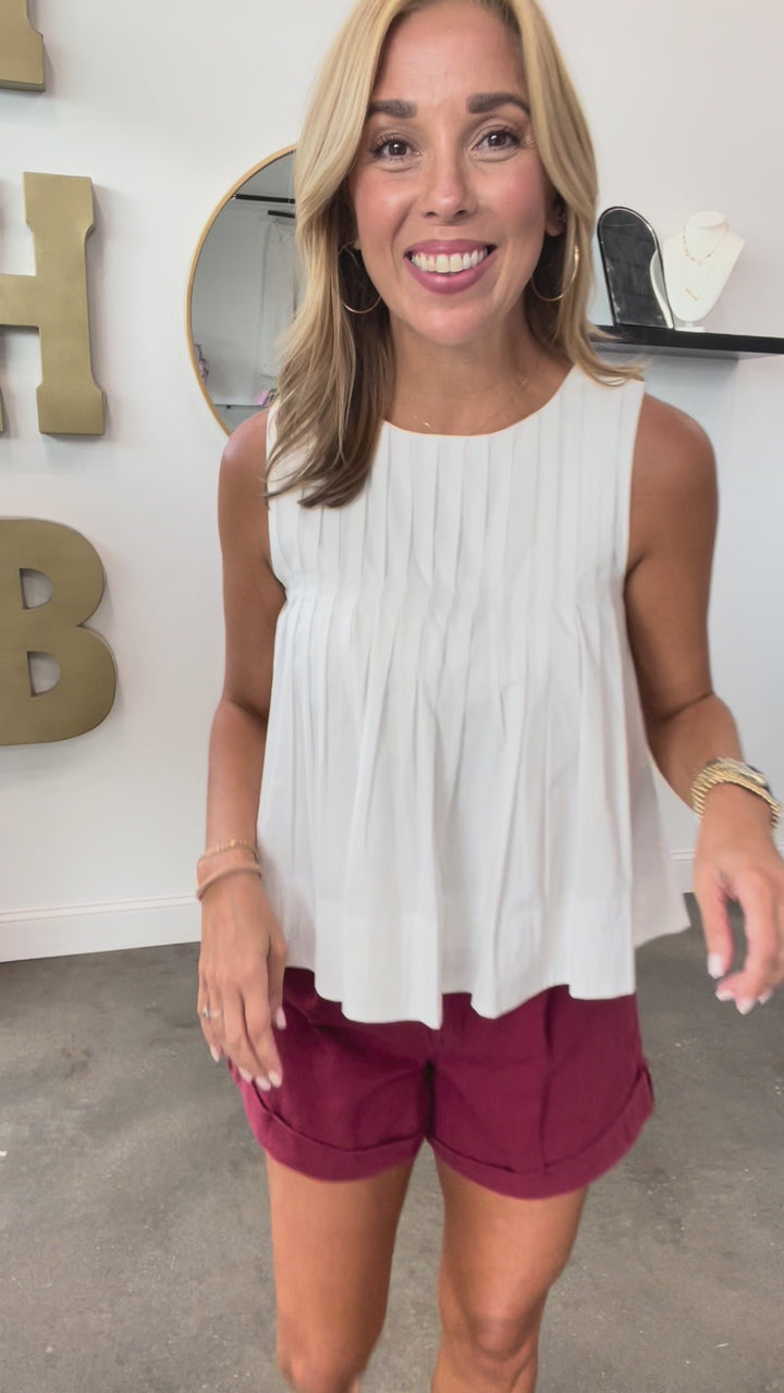 Pleated Flared Tank - Off White