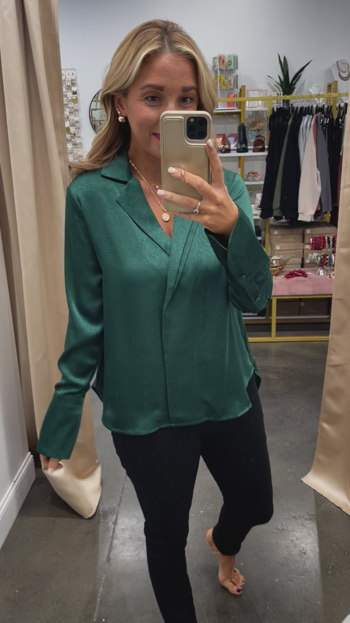 French Cuff Blouse - Sapphire Green