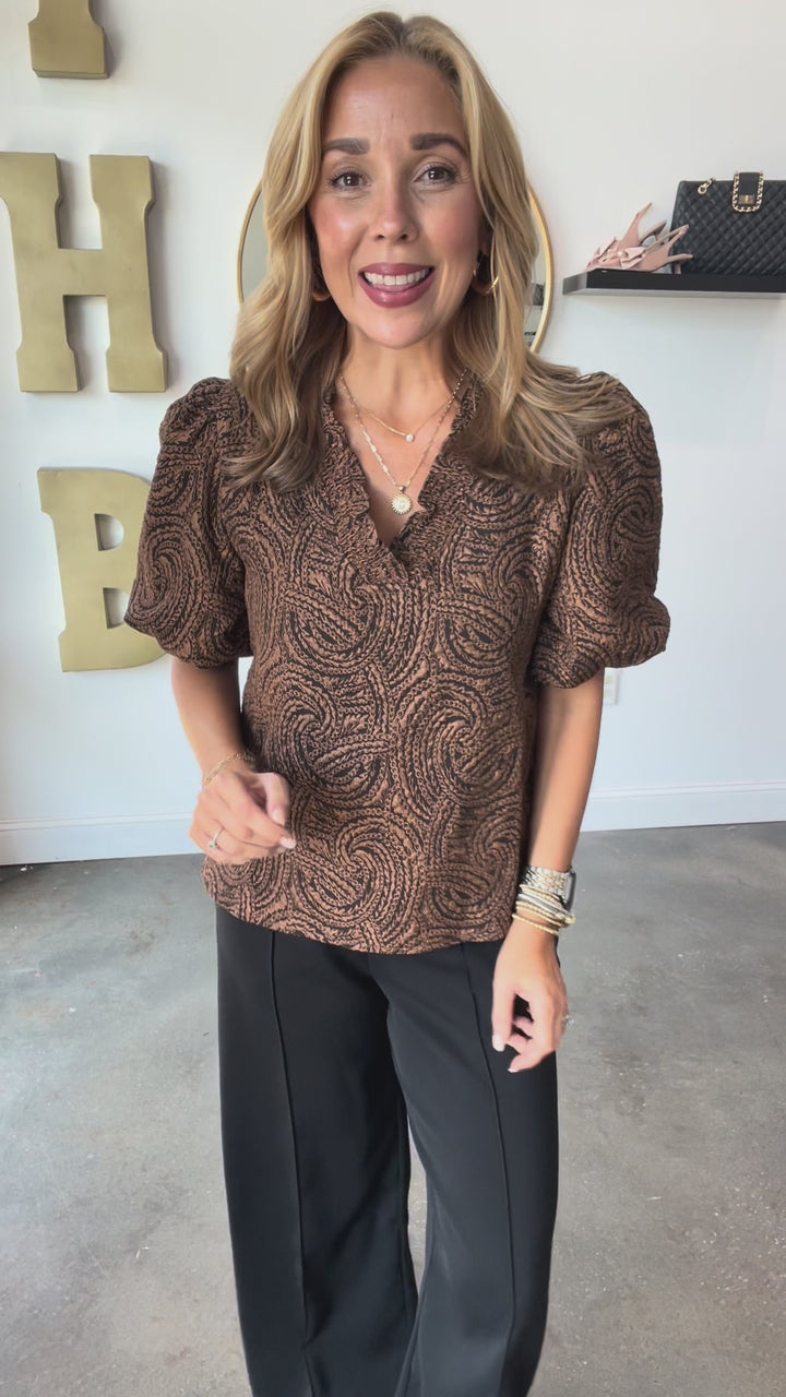 Jacquard Textured Top - Brown