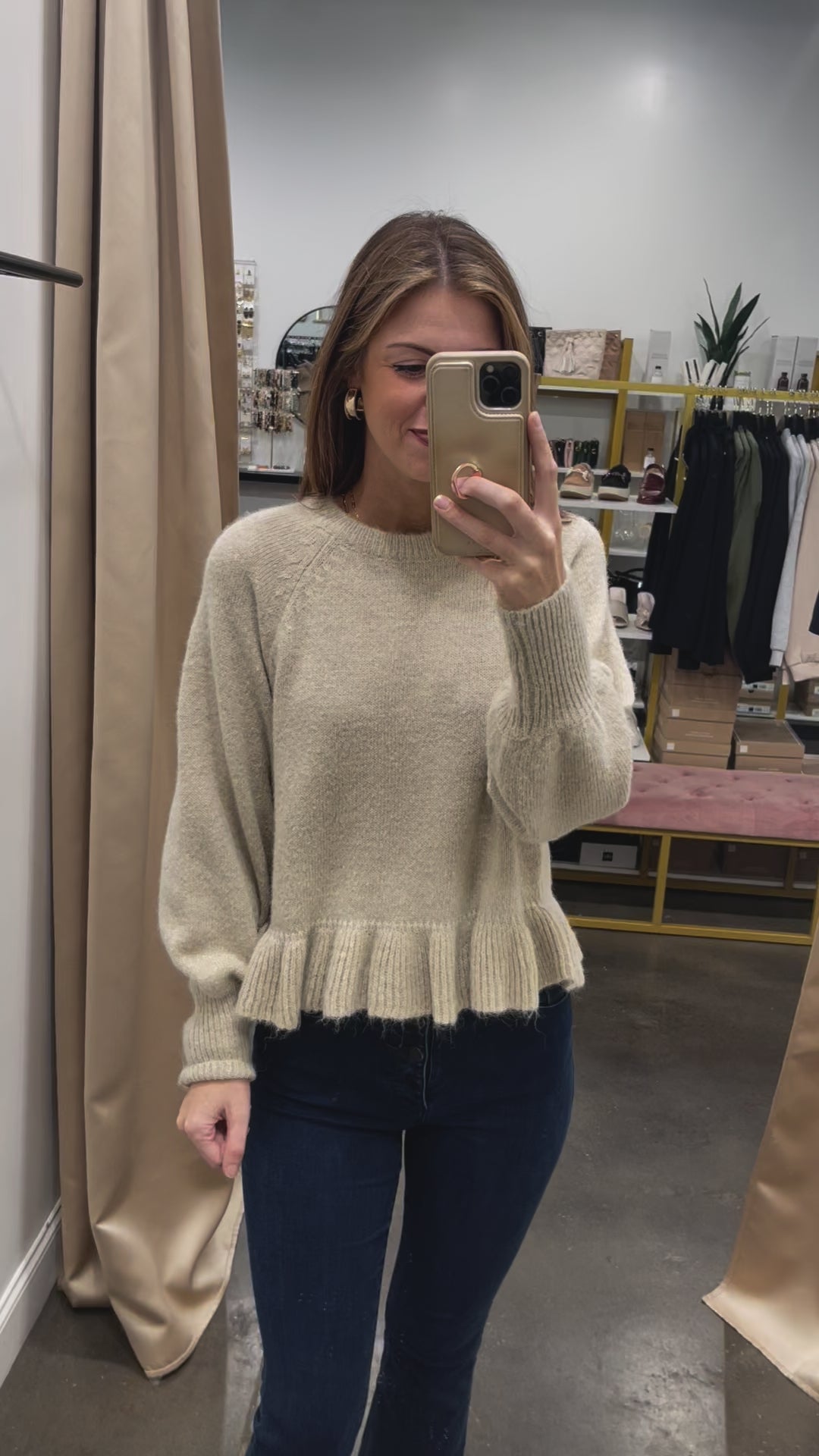 Ruffle Hem Sweater - Oatmeal