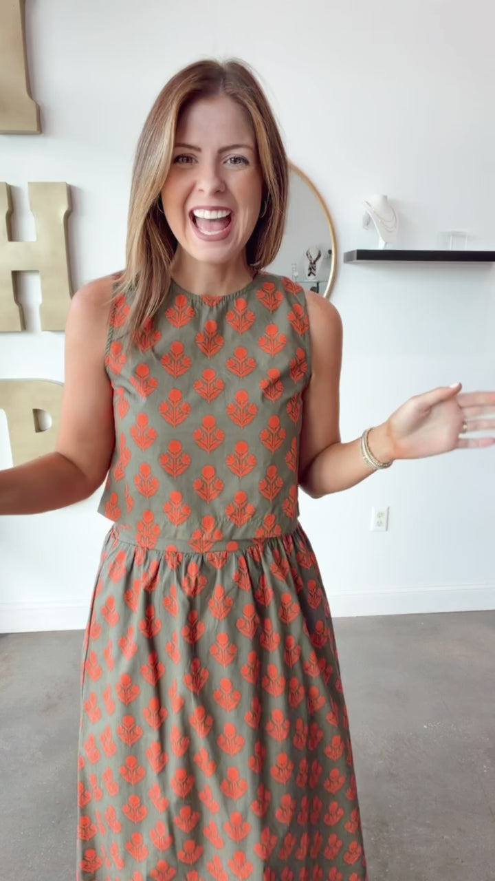 Printed Sleeveless Top - Olive