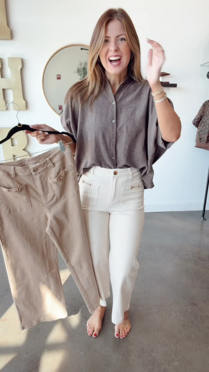 Horse Bit Denim Pants - Ecru