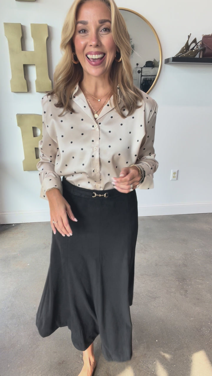 Belted Suede Midi Skirt - Black