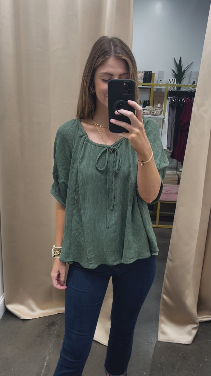 Tie Neck Top - Forest Green