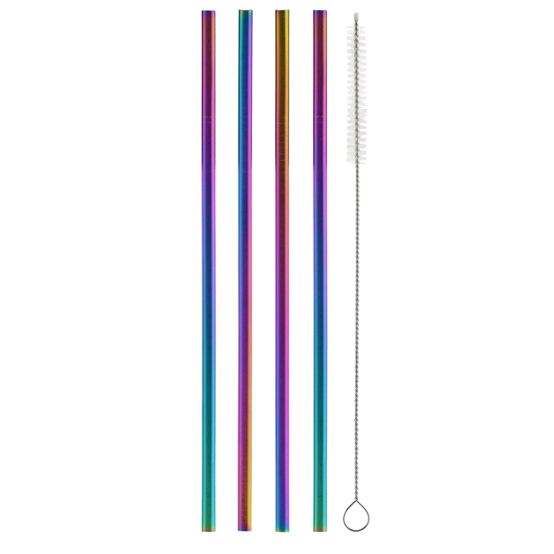 Straight Metallic Rainbow Stainless Steel Straws - 4 Pack