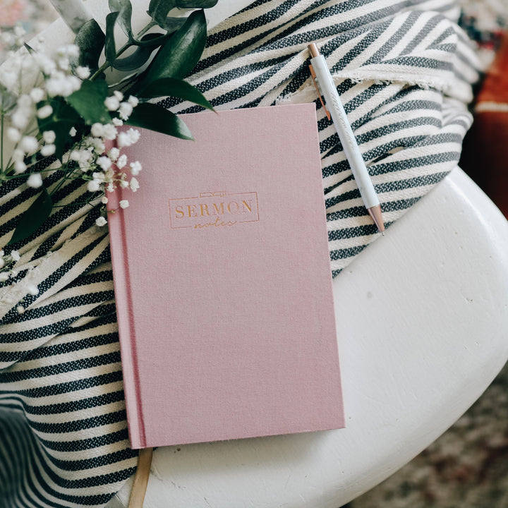 Sermon Notes Notebook - Pink Linen